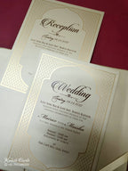 KLB-1060 Brown Golden Floral Embossed Padded Thick Wedding Card (2 Page & Couple Name Acrylic)
