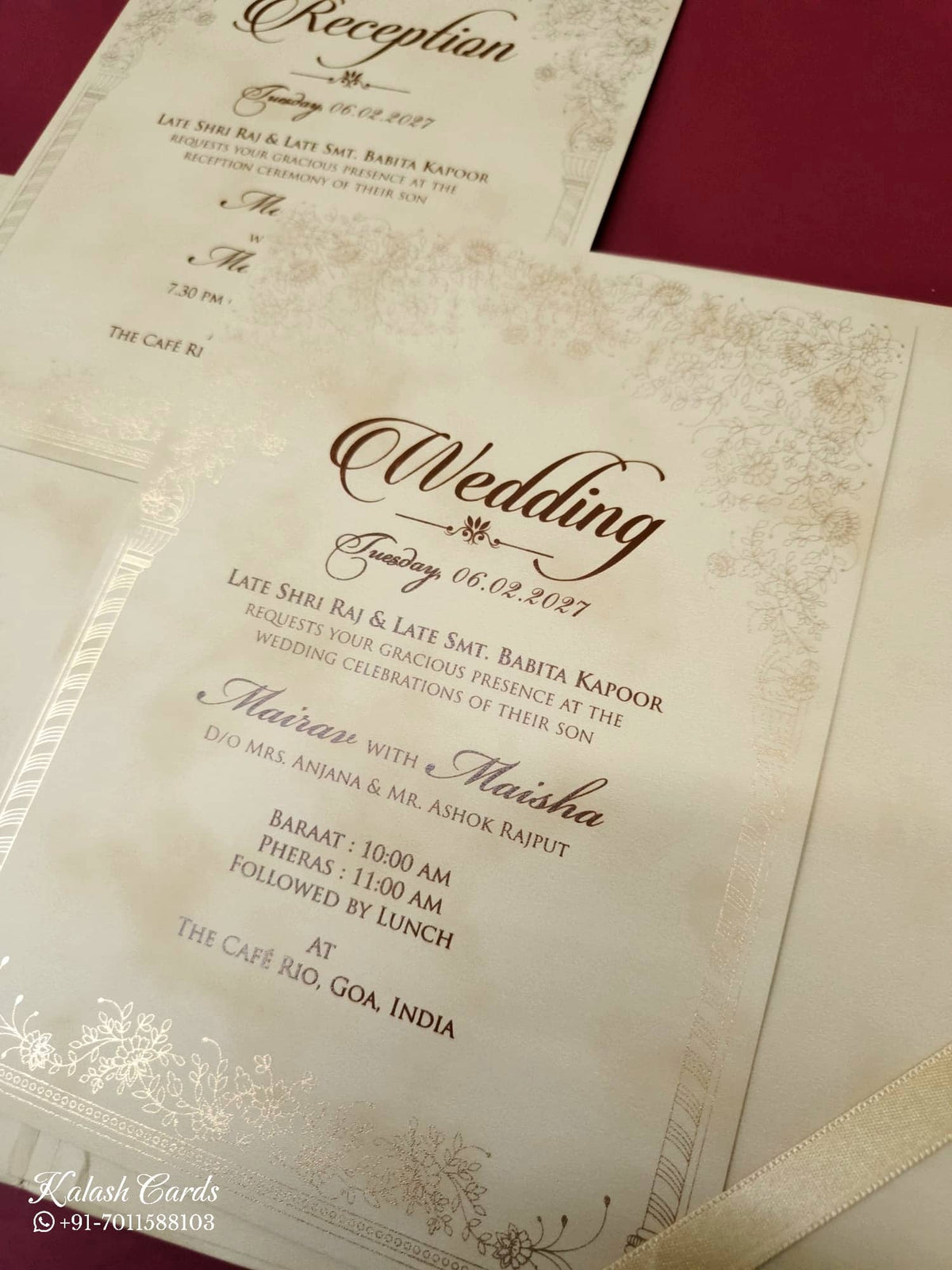 KLB-1061 Creme Royal Arch Padded Thick Wedding Card (2 Page & Couple Name Acrylic)