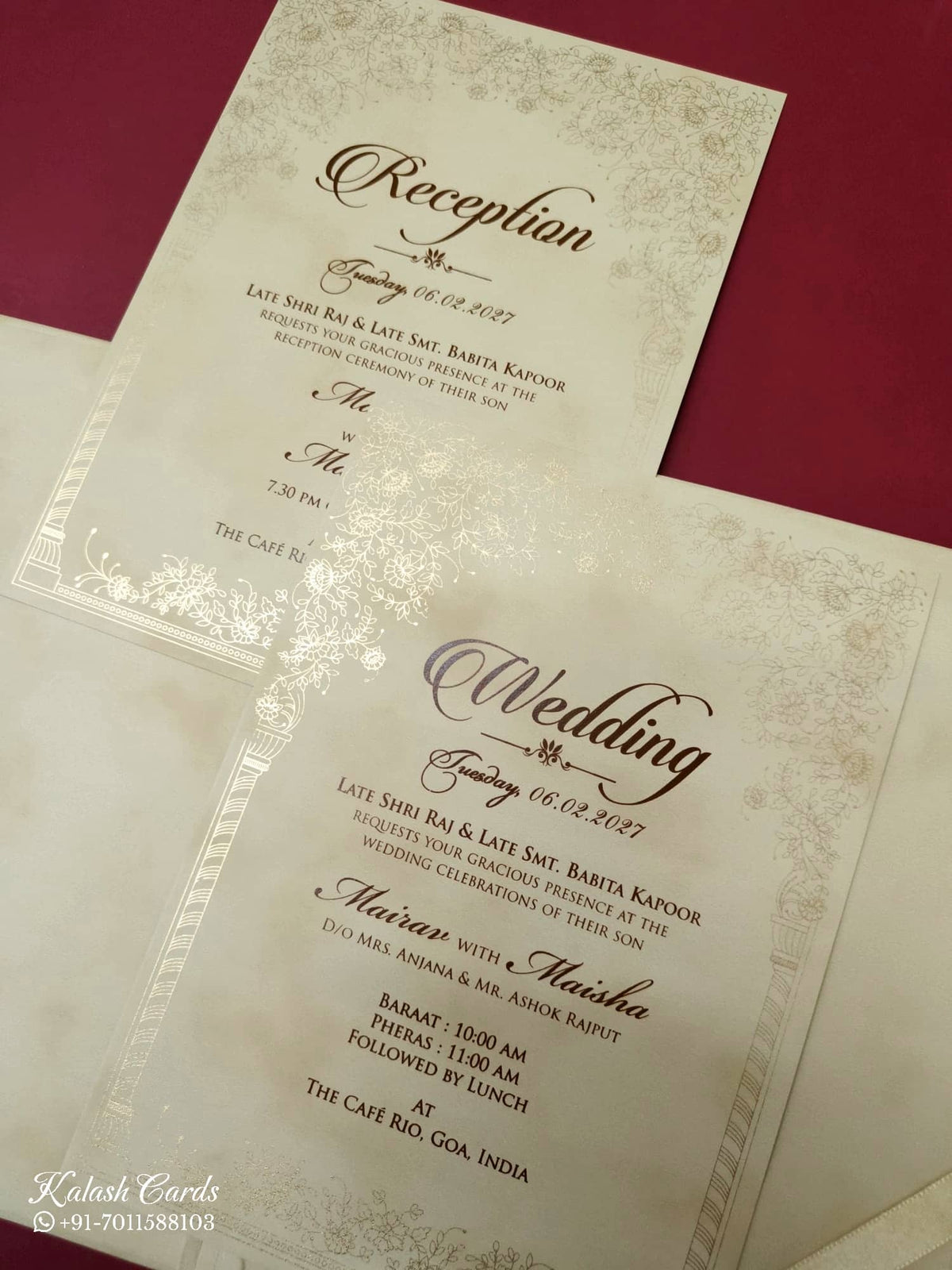 KLB-1061 Creme Royal Arch Padded Thick Wedding Card (2 Page & Couple Name Acrylic)