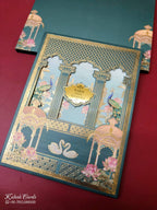 KLB-1062 Blue Royal Fort Laser Cut Padded Thick Wedding Card (2 Page & Couple Name Acrylic)