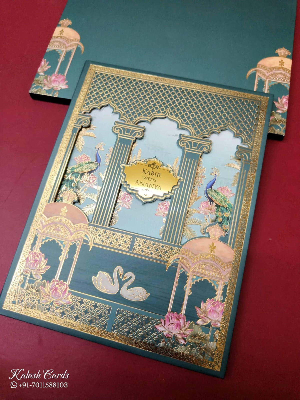KLB-1062 Blue Royal Fort Laser Cut Padded Thick Wedding Card (2 Page & Couple Name Acrylic)