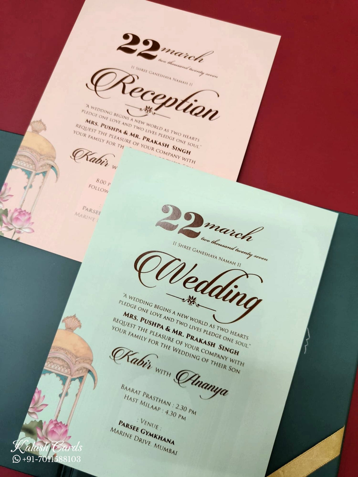 KLB-1062 Blue Royal Fort Laser Cut Padded Thick Wedding Card (2 Page & Couple Name Acrylic)