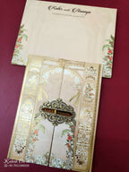 KLB-1063 Creme Royal Arch Door Style Padded Thick Wedding Card (2 Page & Couple Name Acrylic)