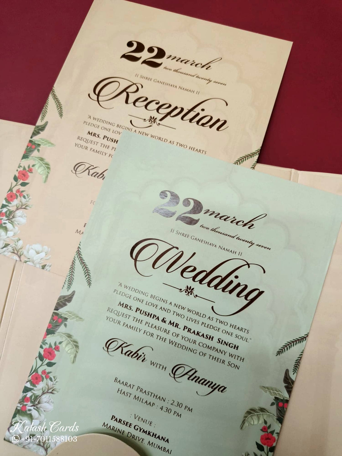 KLB-1063 Creme Royal Arch Door Style Padded Thick Wedding Card (2 Page & Couple Name Acrylic)