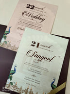 KLB-1064 Maroon Royal Arch Peacock Laser Cut Padded Thick Wedding Card (2 Page & Couple Name Acrylic)