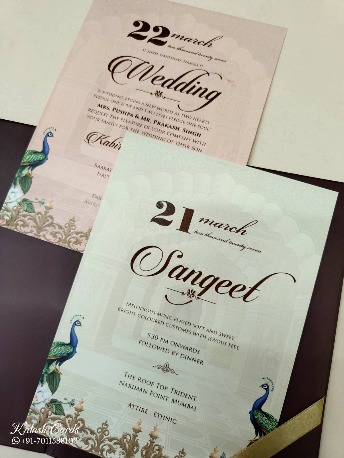 KLB-1064 Maroon Royal Arch Peacock Laser Cut Padded Thick Wedding Card (2 Page & Couple Name Acrylic)