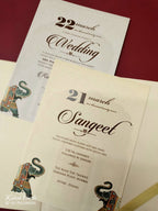 KLB-1065 Creme Elephant Laser Cut Padded Thick Wedding Card (2 Page & Couple Name Acrylic)
