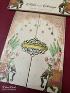 KLB-1067 Peach Elephant Door Style Padded Thick Wedding Card (2 Page & Couple Name Acrylic)