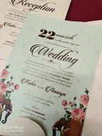 KLB-1067 Peach Elephant Door Style Padded Thick Wedding Card (2 Page & Couple Name Acrylic)