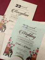 KLB-1067 Peach Elephant Door Style Padded Thick Wedding Card (2 Page & Couple Name Acrylic)