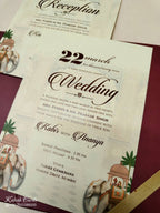 KLB-1068 Maroon Elephant Laser Cut Padded Thick Wedding Card (2 Page & Couple Name Acrylic)
