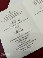 KLB-1069 White Traditional Embossed Semi Box Wedding Card (2 Page & Couple Name Wooden Plate)-Kalash Cards