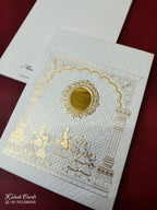 KLB-1070 White Barat Embossed Padded Thick Wedding Card (2 Page & Couple Name Acrylic)-Kalash Cards