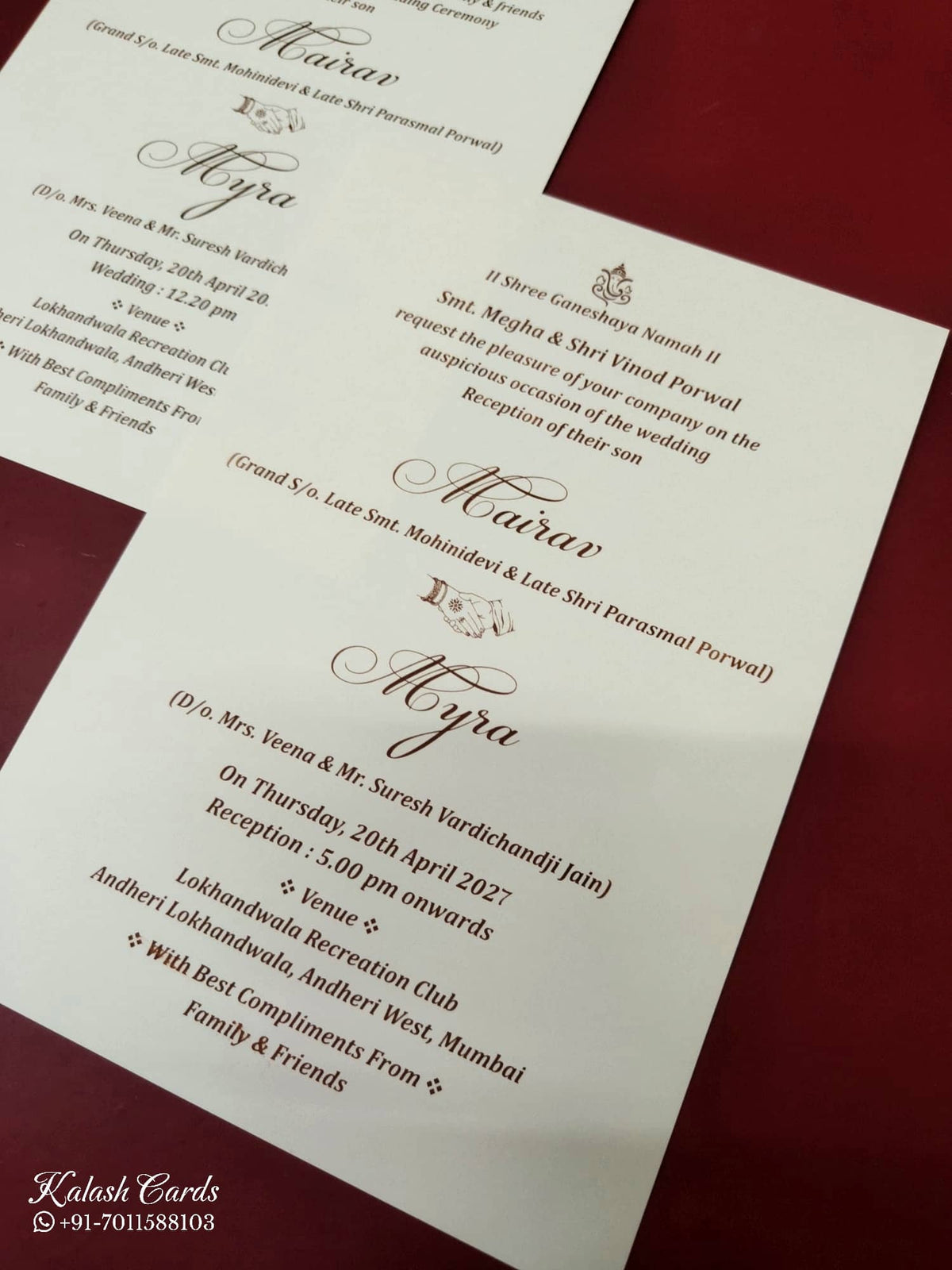 KLB-1070 White Barat Embossed Padded Thick Wedding Card (2 Page & Couple Name Acrylic)-Kalash Cards