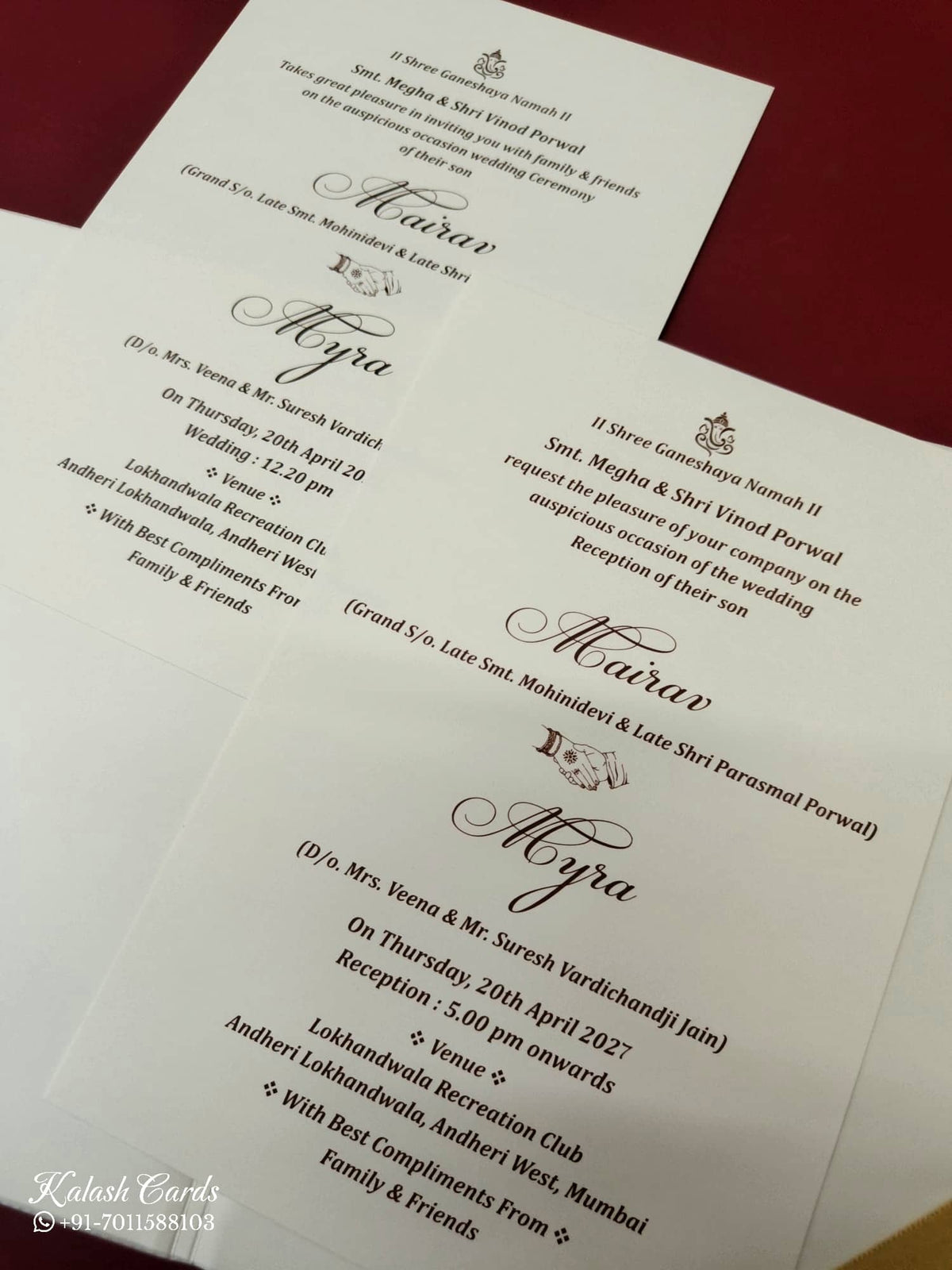 KLB-1071 White Floral Embossed Padded Thick Wedding Card (2 Page & Couple Name Acrylic)-Kalash Cards