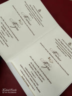 KLB-1072 White Barat Embossed Semi Box Wedding Card (2 Page & Couple Name Wooden Plate)-Kalash Cards