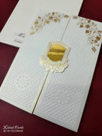 KLB-1074 White Floral Door Style Embossed Padded Thick Wedding Card (2 Page & Couple Name Acrylic)-Kalash Cards