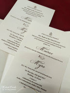 KLB-1074 White Floral Door Style Embossed Padded Thick Wedding Card (2 Page & Couple Name Acrylic)-Kalash Cards