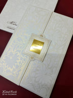 KLB-1075 White Floral Door Style Padded Thick Wedding Card (2 Page & Couple Name Acrylic)-Kalash Cards