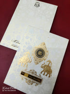 KLB-1076 White Elephant Embossed Padded Thick Wedding Card (2 Page & Couple Name Acrylic)-Kalash Cards