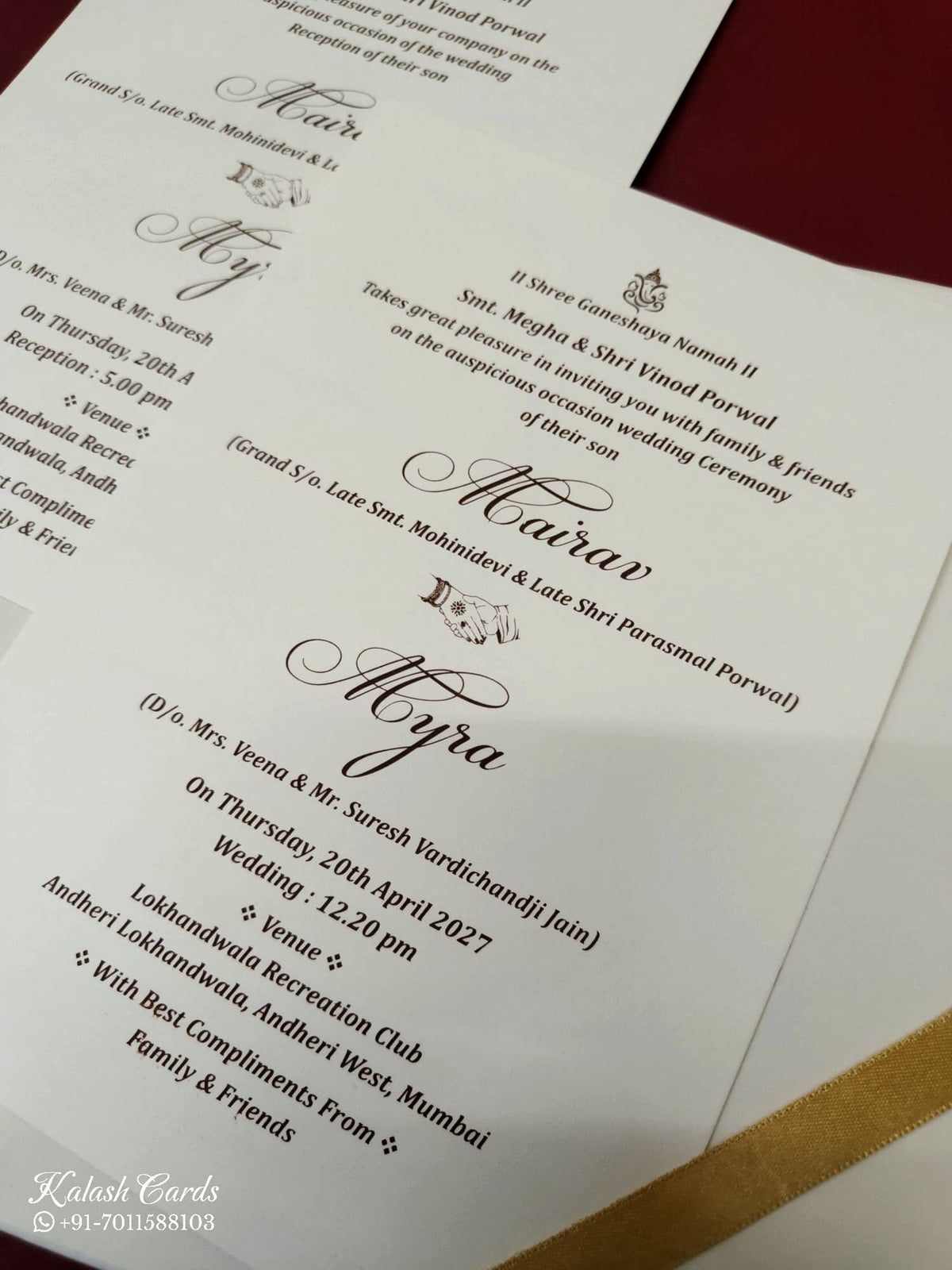 KLB-1076 White Elephant Embossed Padded Thick Wedding Card (2 Page & Couple Name Acrylic)-Kalash Cards