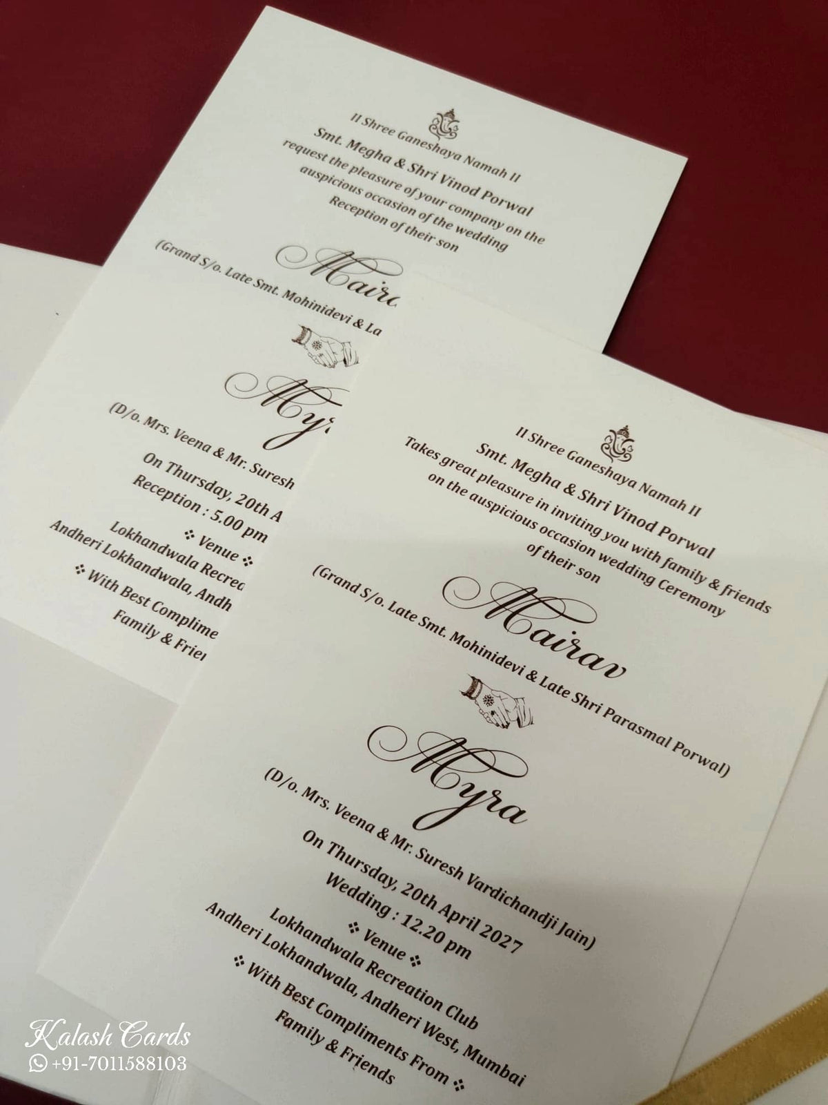 KLB-1076 White Elephant Embossed Padded Thick Wedding Card (2 Page & Couple Name Acrylic)-Kalash Cards
