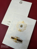KLB-1077 White Floral Embossed Padded Thick Wedding Card (2 Page & Couple Name Acrylic)-Kalash Cards