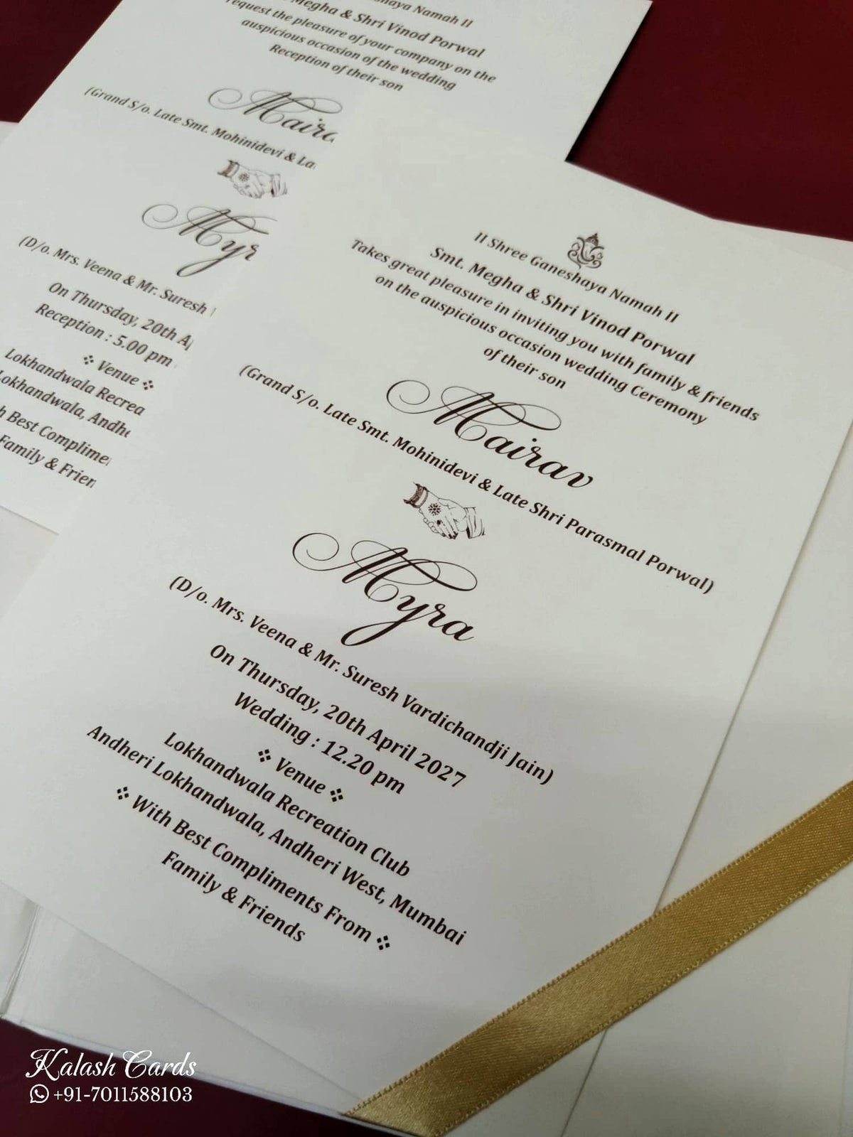 KLB-1077 White Floral Embossed Padded Thick Wedding Card (2 Page & Couple Name Acrylic)-Kalash Cards