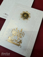KLB-1082 White Ram Sita Embossed Padded Thick Wedding Card (2 Page)-Kalash Cards