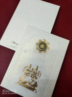 KLB-1082 White Ram Sita Embossed Padded Thick Wedding Card (2 Page)-Kalash Cards