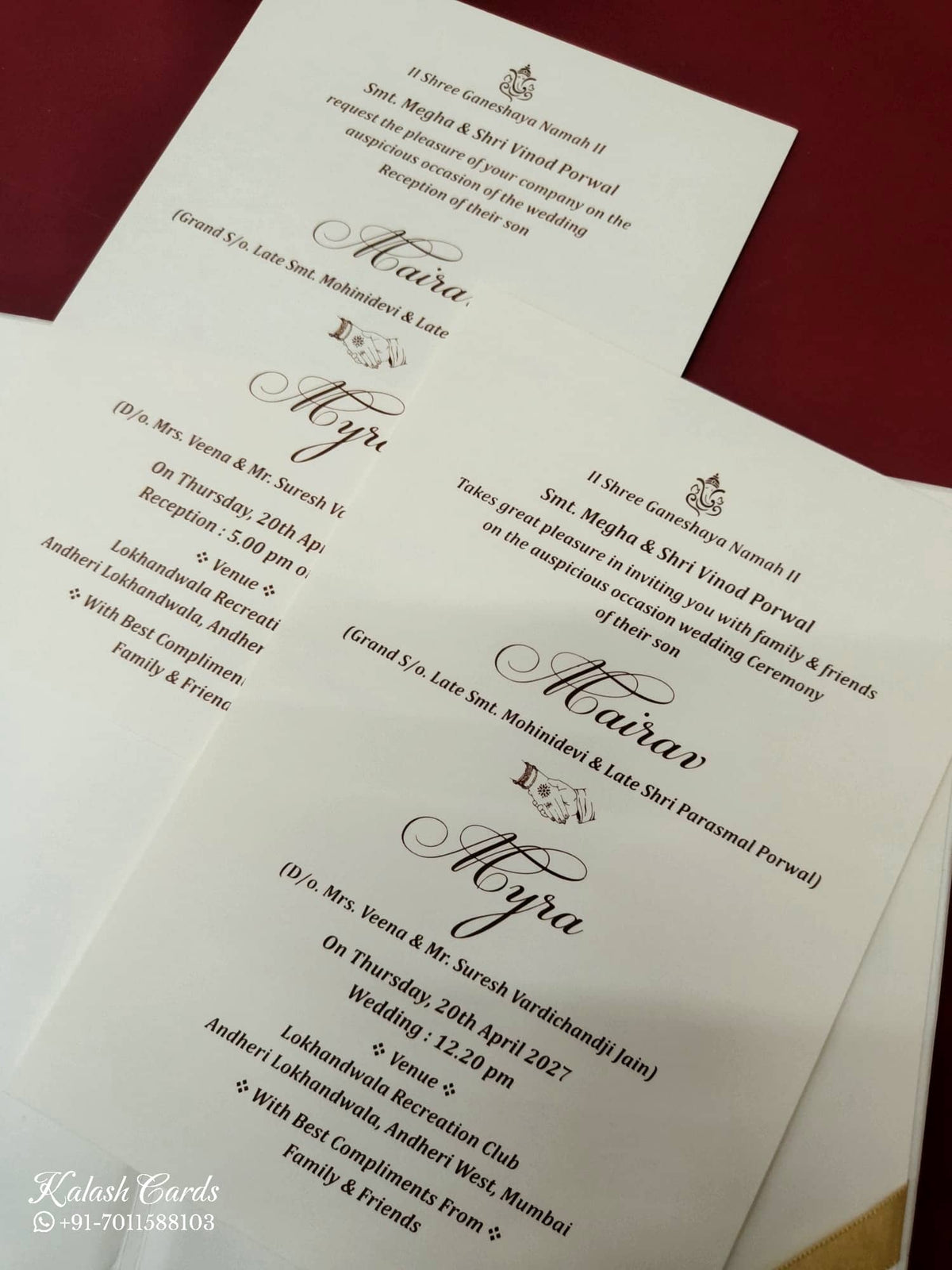 KLB-1082 White Ram Sita Embossed Padded Thick Wedding Card (2 Page)-Kalash Cards