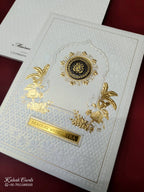 KLB-1084 White Elephant Embossed Padded Thick Wedding Card (2 Page & Couple Name Acrylic)-Kalash Cards