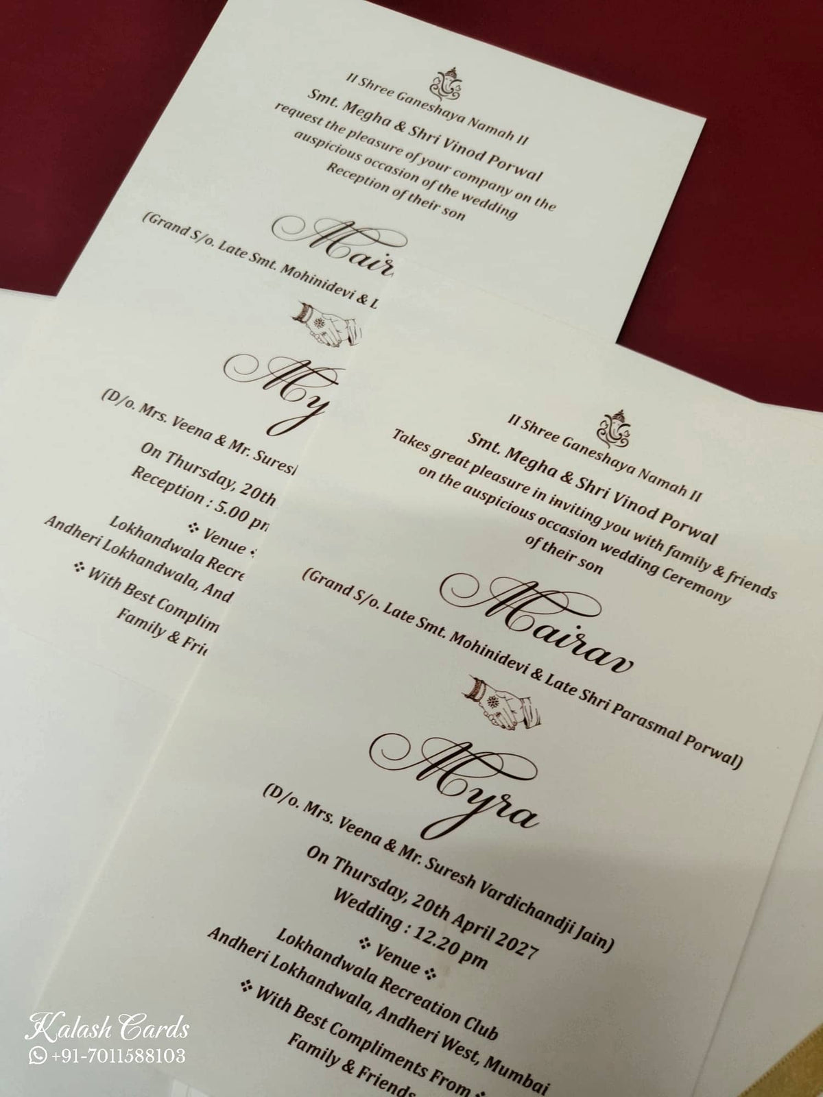 KLB-1084 White Elephant Embossed Padded Thick Wedding Card (2 Page & Couple Name Acrylic)-Kalash Cards
