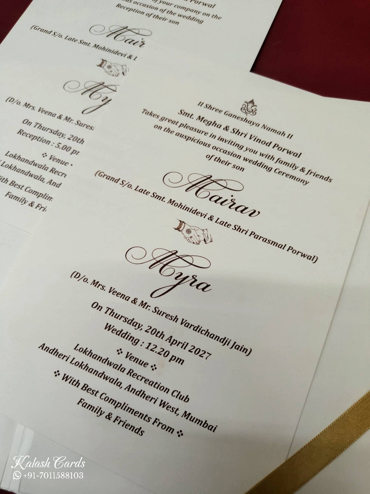 KLB-1084 White Elephant Embossed Padded Thick Wedding Card (2 Page & Couple Name Acrylic)-Kalash Cards