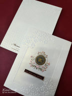 KLB-1085 White Floral Embossed Semi Box Wedding Card (2 Page & Couple Name Wooden Plate)-Kalash Cards