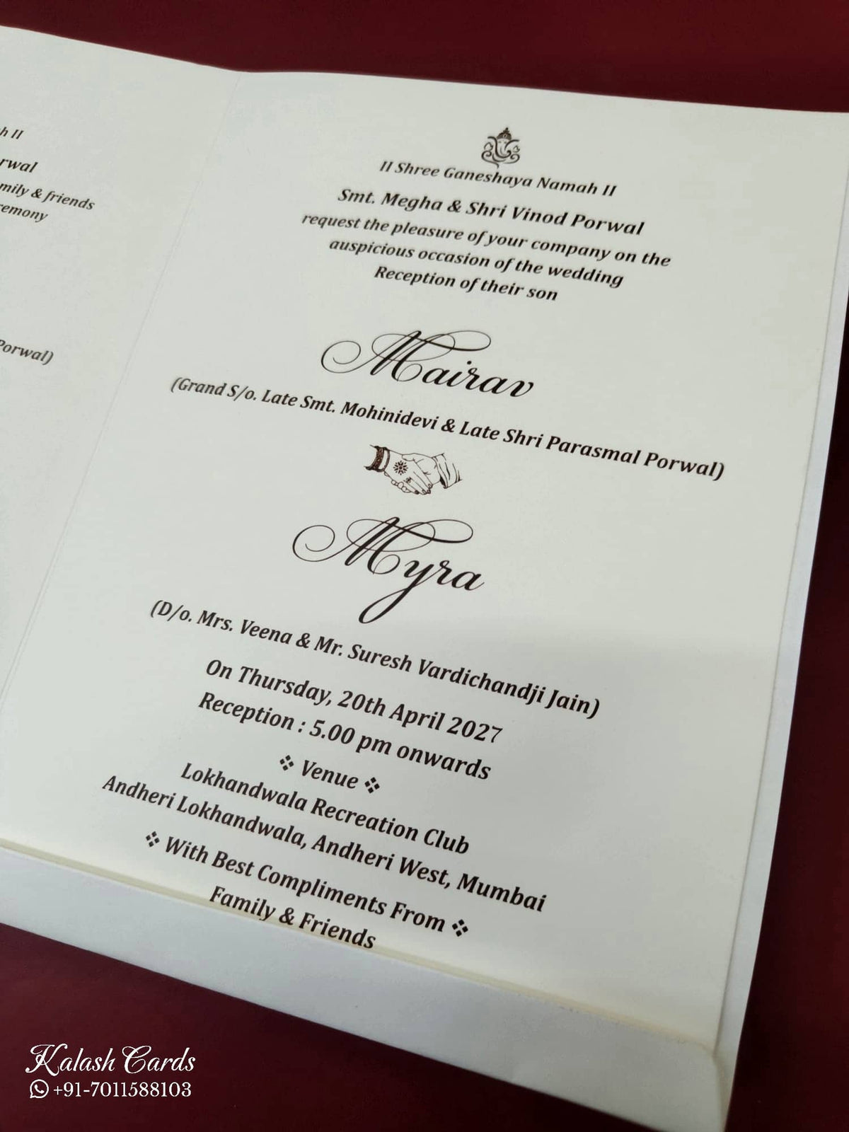 KLB-1085 White Floral Embossed Semi Box Wedding Card (2 Page & Couple Name Wooden Plate)-Kalash Cards