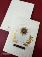 KLB-1086 White Elephant Embossed Semi Box Wedding Card (2 Page & Couple Name Wooden Plate)-Kalash Cards