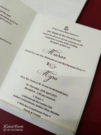 KLB-1086 White Elephant Embossed Semi Box Wedding Card (2 Page & Couple Name Wooden Plate)-Kalash Cards