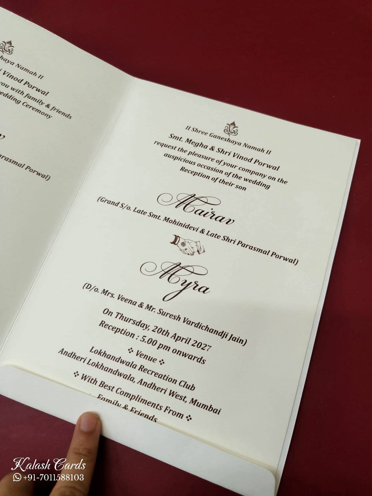 KLB-1088 White Ram Sita Embossed Semi Box Wedding Card (2 Page)-Kalash Cards