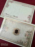 KLB-1090 Green Floral Padded Thick Wedding Card (2 Page & Couple Name Acrylic)-Kalash Cards
