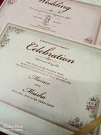KLB-1090 Green Floral Padded Thick Wedding Card (2 Page & Couple Name Acrylic)-Kalash Cards