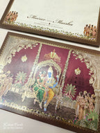 KLB-1091 Maroon Vishnu Lakshmi Padded Thick Wedding Card (2 Page)-Kalash Cards