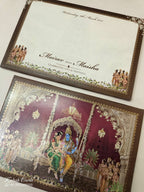 KLB-1091 Maroon Vishnu Lakshmi Padded Thick Wedding Card (2 Page)-Kalash Cards