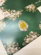 KLB-1093 Green Floral Padded Thick Wedding Card (2 Page & Couple Name Acrylic)-Kalash Cards