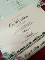 KLB-1094 Creme Blue Barat Laser Cut Padded Thick Wedding Card (2 Page & Couple Name Acrylic)-Kalash Cards