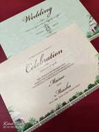 KLB-1094 Creme Blue Barat Laser Cut Padded Thick Wedding Card (2 Page & Couple Name Acrylic)-Kalash Cards