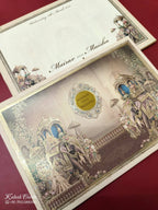KLB-1095 Brown Elephant Barat Padded Thick Wedding Card (2 Page & Couple Name Acrylic)-Kalash Cards
