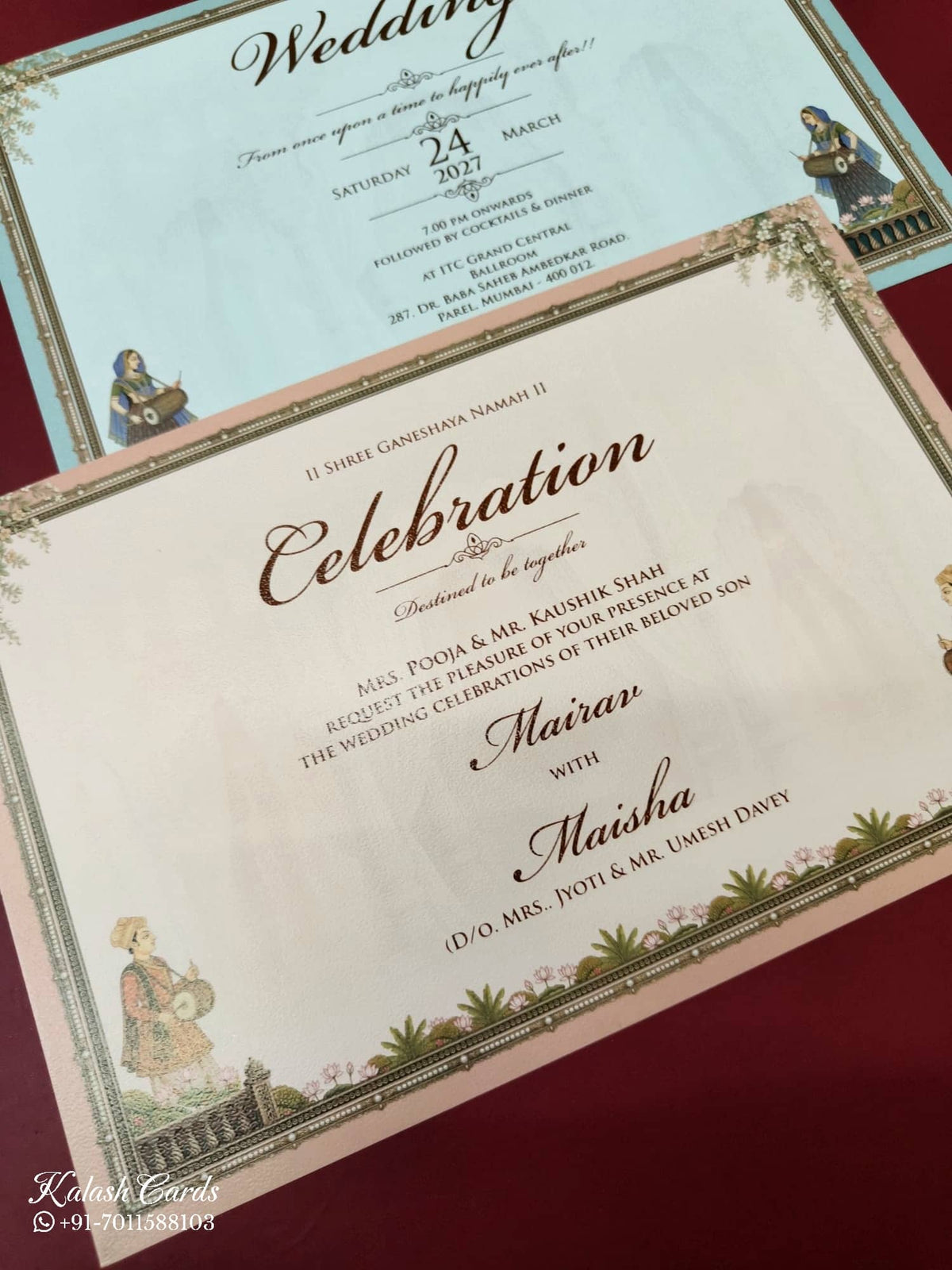 KLB-1095 Brown Elephant Barat Padded Thick Wedding Card (2 Page & Couple Name Acrylic)-Kalash Cards