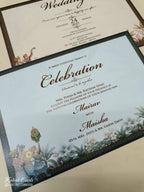 KLB-1097 Green Elephant Padded Thick Wedding Card (2 Page & Couple Name Acrylic)-Kalash Cards