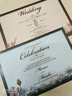 KLB-1097 Green Elephant Padded Thick Wedding Card (2 Page & Couple Name Acrylic)-Kalash Cards